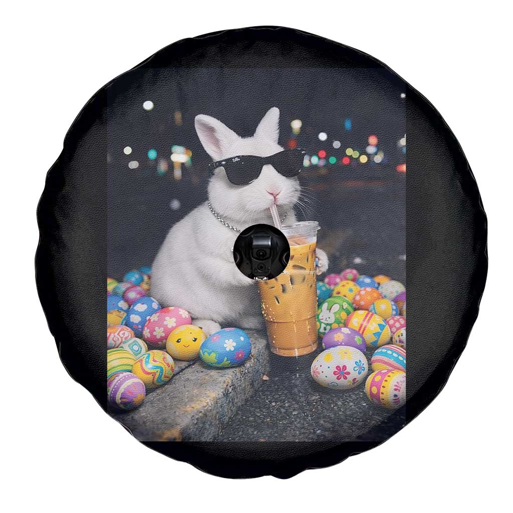 Cool Easter Bunny Drinking Iced Coffee Graphic Spare Tire Cover Funny Sunglasses Rabbit Spring Aesthetic