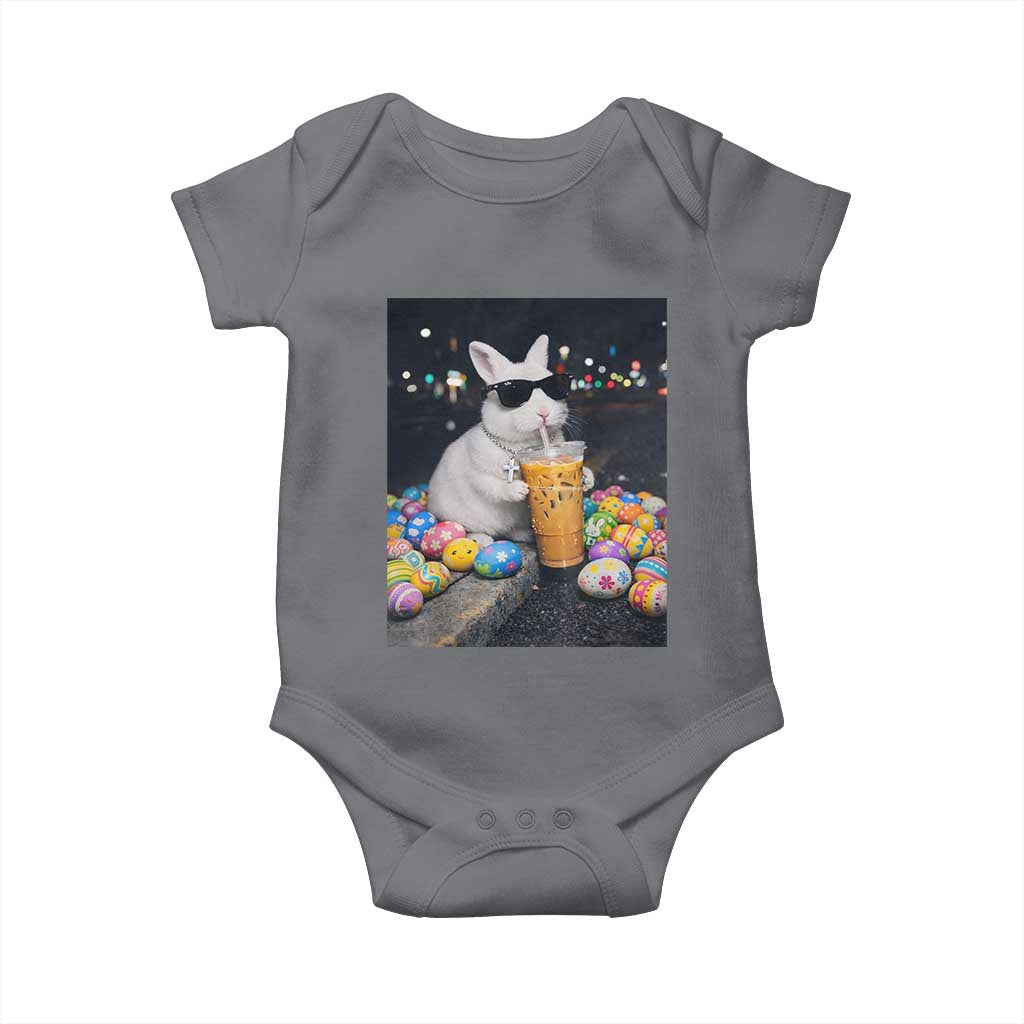 Cool Easter Bunny Drinking Iced Coffee Graphic Baby Onesie Funny Sunglasses Rabbit Spring Aesthetic