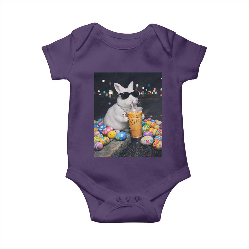 Cool Easter Bunny Drinking Iced Coffee Graphic Baby Onesie Funny Sunglasses Rabbit Spring Aesthetic