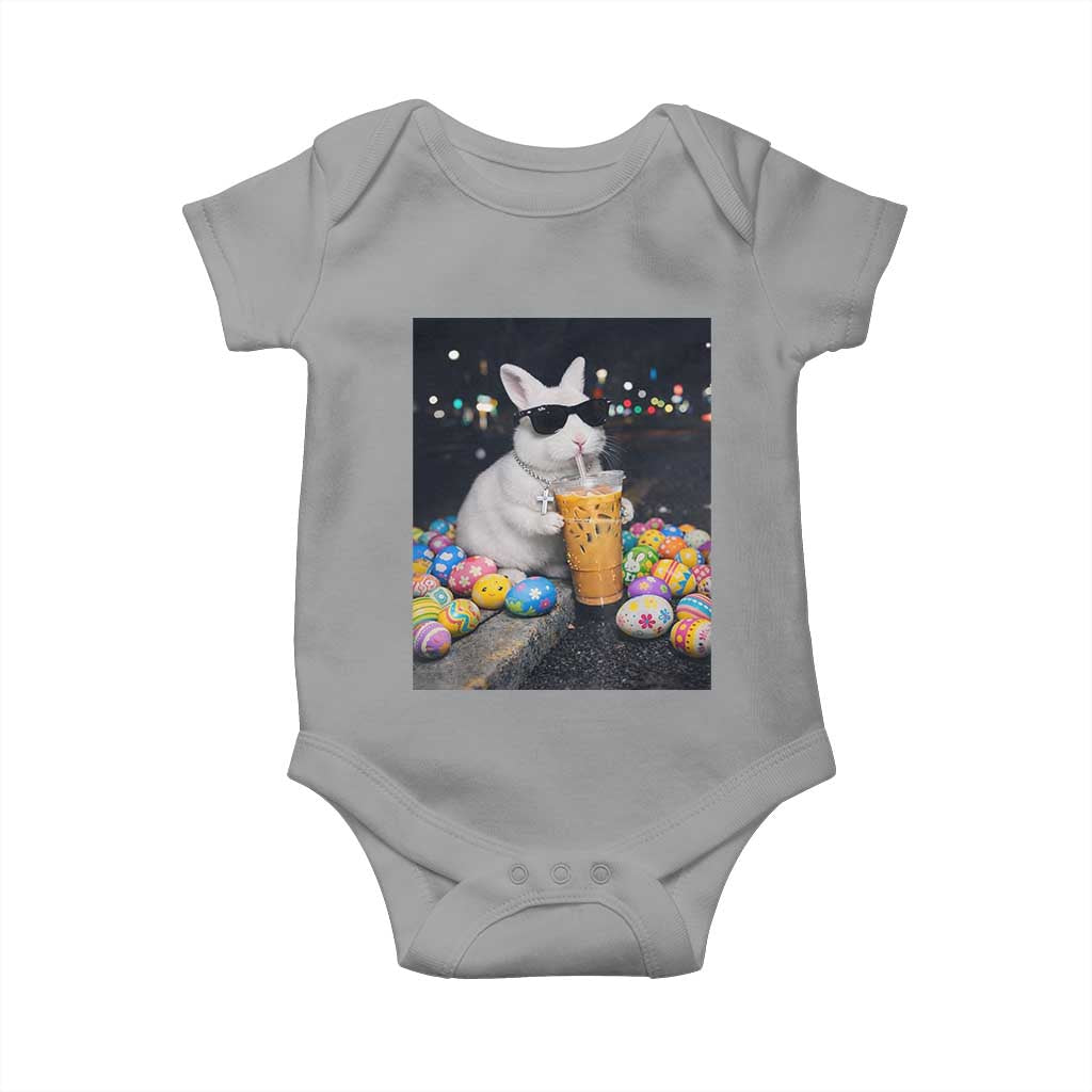 Cool Easter Bunny Drinking Iced Coffee Graphic Baby Onesie Funny Sunglasses Rabbit Spring Aesthetic