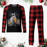 Cool Easter Bunny Drinking Iced Coffee Graphic Plaid Pajama Set Funny Sunglasses Rabbit Spring Aesthetic