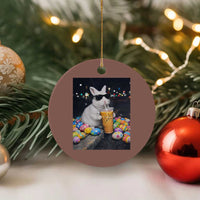 Cool Easter Bunny Drinking Iced Coffee Graphic Ceramic Ornament Funny Sunglasses Rabbit Spring Aesthetic