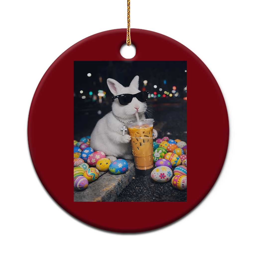 Cool Easter Bunny Drinking Iced Coffee Graphic Ceramic Ornament Funny Sunglasses Rabbit Spring Aesthetic
