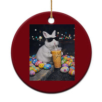 Cool Easter Bunny Drinking Iced Coffee Graphic Ceramic Ornament Funny Sunglasses Rabbit Spring Aesthetic