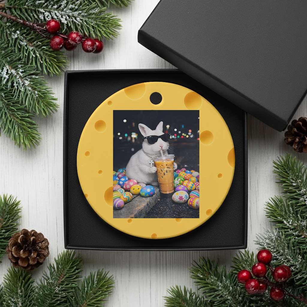 Cool Easter Bunny Drinking Iced Coffee Graphic Ceramic Ornament Funny Sunglasses Rabbit Spring Aesthetic