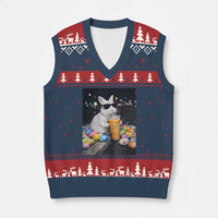 Cool Easter Bunny Drinking Iced Coffee Graphic V-Neck Knit Sweater Vest Funny Sunglasses Rabbit Spring Aesthetic