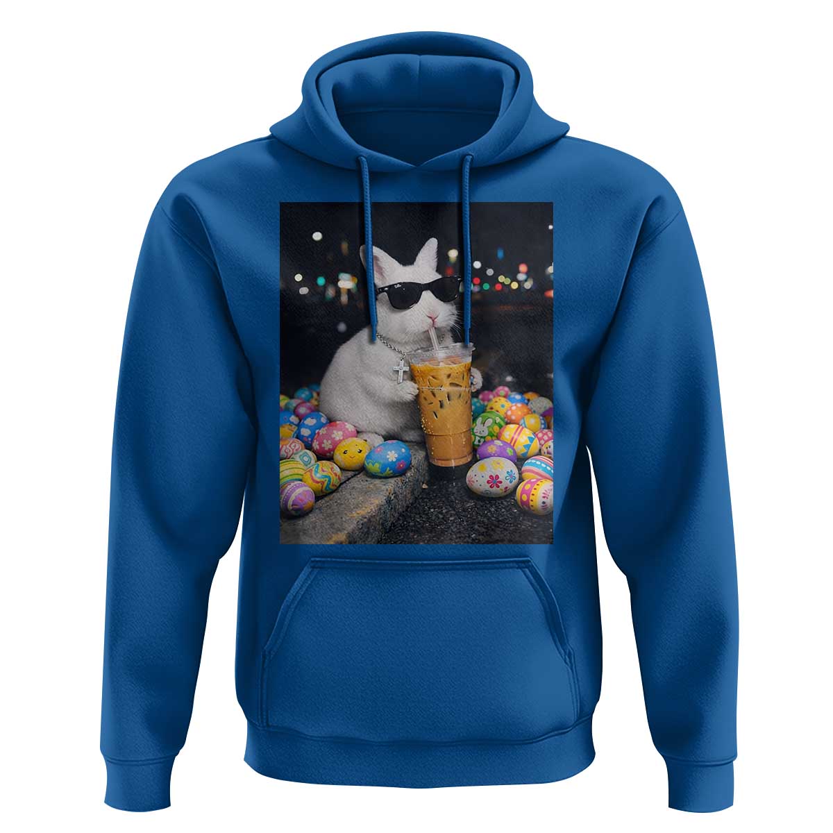 Cool Easter Bunny Drinking Iced Coffee Graphic Hoodie Funny Sunglasses Rabbit Spring Aesthetic