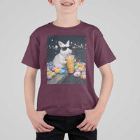 Cool Easter Bunny Drinking Iced Coffee Graphic T Shirt For Kid Funny Sunglasses Rabbit Spring Aesthetic