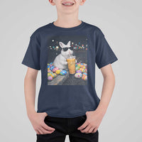 Cool Easter Bunny Drinking Iced Coffee Graphic T Shirt For Kid Funny Sunglasses Rabbit Spring Aesthetic
