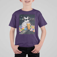Cool Easter Bunny Drinking Iced Coffee Graphic T Shirt For Kid Funny Sunglasses Rabbit Spring Aesthetic
