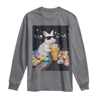 Cool Easter Bunny Drinking Iced Coffee Graphic Long Sleeve Shirt Funny Sunglasses Rabbit Spring Aesthetic