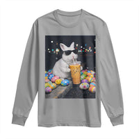 Cool Easter Bunny Drinking Iced Coffee Graphic Long Sleeve Shirt Funny Sunglasses Rabbit Spring Aesthetic