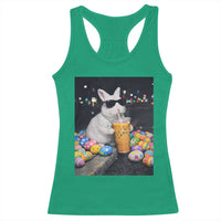 Cool Easter Bunny Drinking Iced Coffee Graphic Racerback Tank Top Funny Sunglasses Rabbit Spring Aesthetic