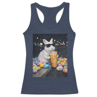 Cool Easter Bunny Drinking Iced Coffee Graphic Racerback Tank Top Funny Sunglasses Rabbit Spring Aesthetic