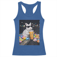 Cool Easter Bunny Drinking Iced Coffee Graphic Racerback Tank Top Funny Sunglasses Rabbit Spring Aesthetic
