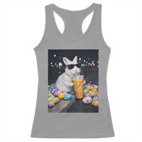 Cool Easter Bunny Drinking Iced Coffee Graphic Racerback Tank Top Funny Sunglasses Rabbit Spring Aesthetic
