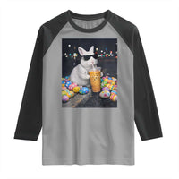 Cool Easter Bunny Drinking Iced Coffee Graphic Raglan Shirt Funny Sunglasses Rabbit Spring Aesthetic