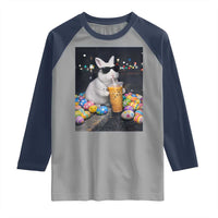Cool Easter Bunny Drinking Iced Coffee Graphic Raglan Shirt Funny Sunglasses Rabbit Spring Aesthetic