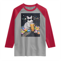 Cool Easter Bunny Drinking Iced Coffee Graphic Raglan Shirt Funny Sunglasses Rabbit Spring Aesthetic