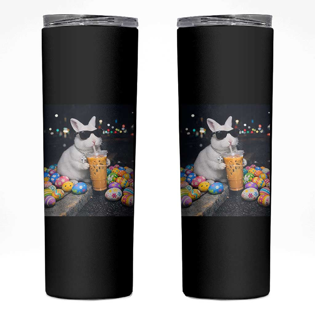 Cool Easter Bunny Drinking Iced Coffee Graphic Skinny Tumbler Funny Sunglasses Rabbit Spring Aesthetic