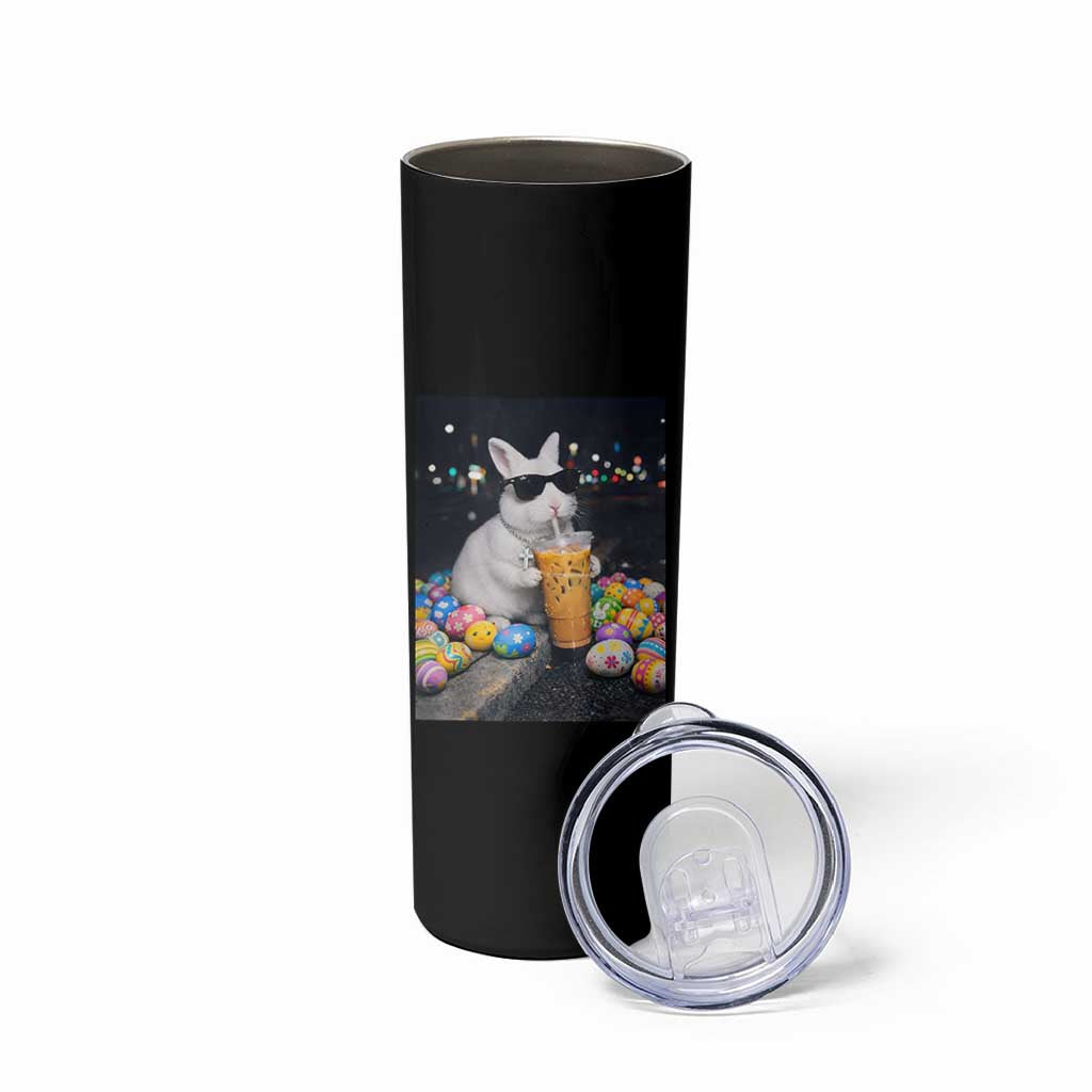 Cool Easter Bunny Drinking Iced Coffee Graphic Skinny Tumbler Funny Sunglasses Rabbit Spring Aesthetic