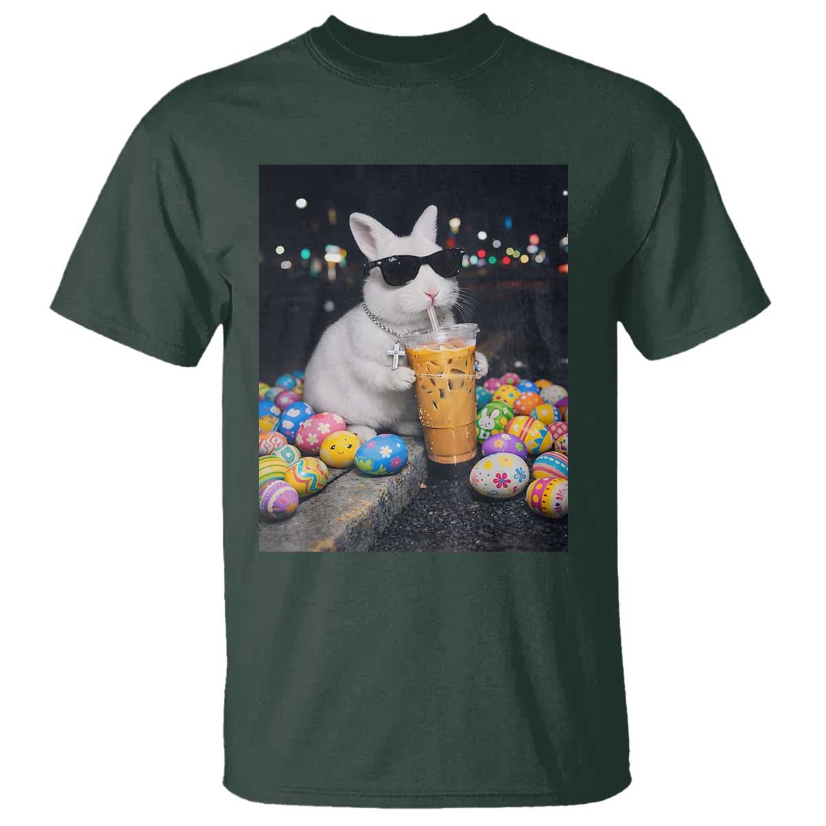 Cool Easter Bunny Drinking Iced Coffee Graphic T Shirt Funny Sunglasses Rabbit Spring Aesthetic