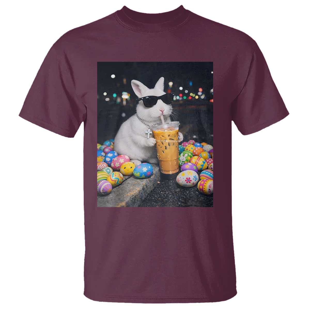 Cool Easter Bunny Drinking Iced Coffee Graphic T Shirt Funny Sunglasses Rabbit Spring Aesthetic