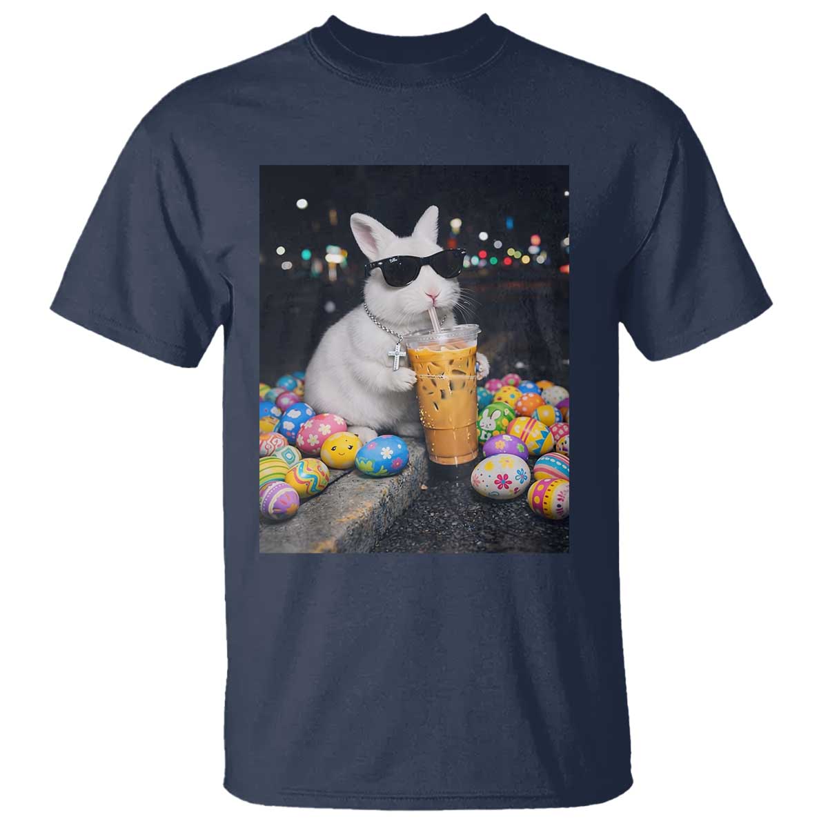 Cool Easter Bunny Drinking Iced Coffee Graphic T Shirt Funny Sunglasses Rabbit Spring Aesthetic