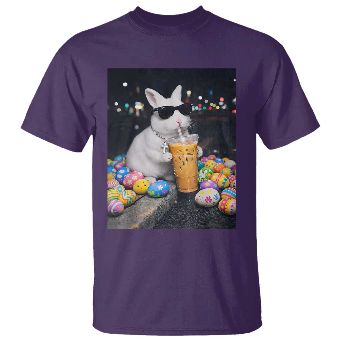 Cool Easter Bunny Drinking Iced Coffee Graphic T Shirt Funny Sunglasses Rabbit Spring Aesthetic