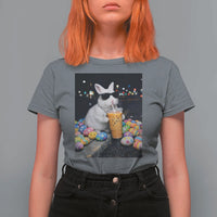 Cool Easter Bunny Drinking Iced Coffee Graphic T Shirt For Women Funny Sunglasses Rabbit Spring Aesthetic