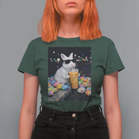 Cool Easter Bunny Drinking Iced Coffee Graphic T Shirt For Women Funny Sunglasses Rabbit Spring Aesthetic