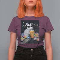 Cool Easter Bunny Drinking Iced Coffee Graphic T Shirt For Women Funny Sunglasses Rabbit Spring Aesthetic