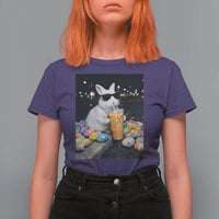 Cool Easter Bunny Drinking Iced Coffee Graphic T Shirt For Women Funny Sunglasses Rabbit Spring Aesthetic