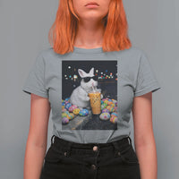 Cool Easter Bunny Drinking Iced Coffee Graphic T Shirt For Women Funny Sunglasses Rabbit Spring Aesthetic