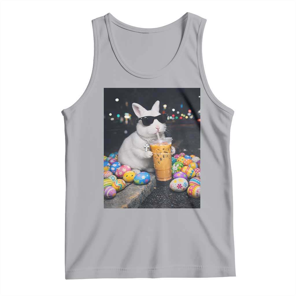 Cool Easter Bunny Drinking Iced Coffee Graphic Tank Top Funny Sunglasses Rabbit Spring Aesthetic