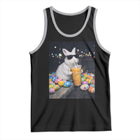 Cool Easter Bunny Drinking Iced Coffee Graphic Tank Top Funny Sunglasses Rabbit Spring Aesthetic
