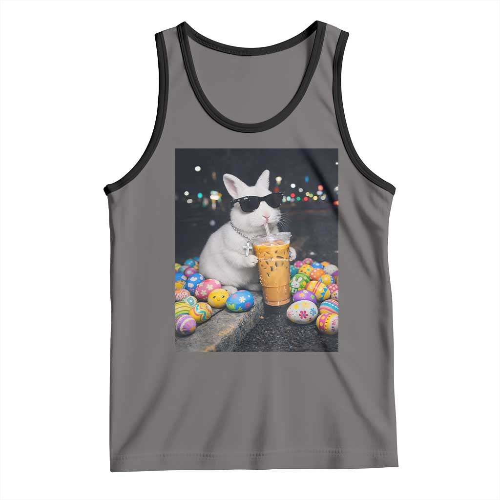 Cool Easter Bunny Drinking Iced Coffee Graphic Tank Top Funny Sunglasses Rabbit Spring Aesthetic
