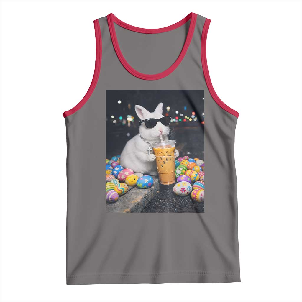 Cool Easter Bunny Drinking Iced Coffee Graphic Tank Top Funny Sunglasses Rabbit Spring Aesthetic
