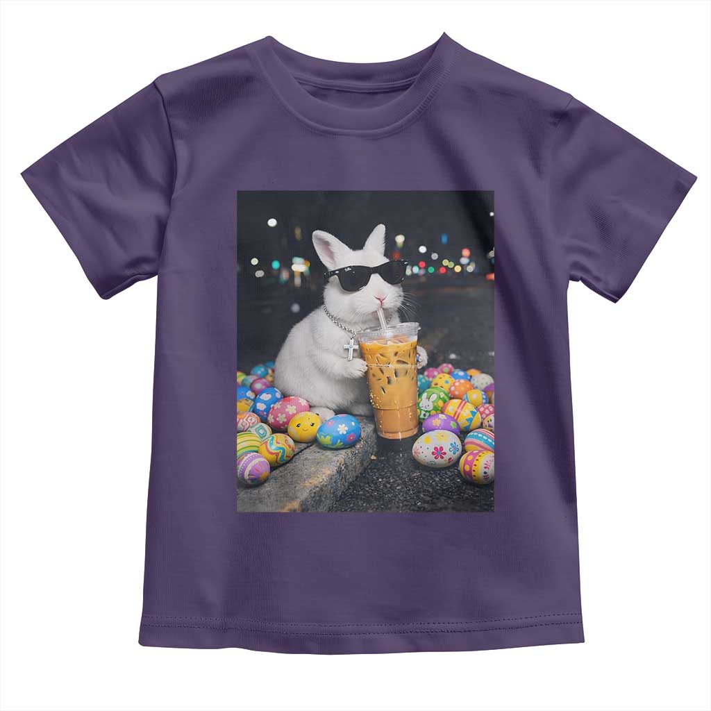 Cool Easter Bunny Drinking Iced Coffee Graphic Toddler T Shirt Funny Sunglasses Rabbit Spring Aesthetic