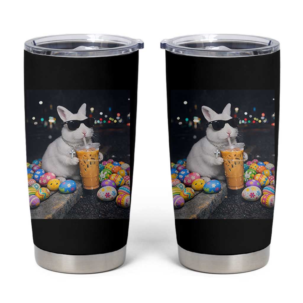 Cool Easter Bunny Drinking Iced Coffee Graphic Tumbler Cup Funny Sunglasses Rabbit Spring Aesthetic