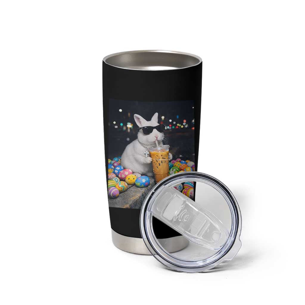 Cool Easter Bunny Drinking Iced Coffee Graphic Tumbler Cup Funny Sunglasses Rabbit Spring Aesthetic