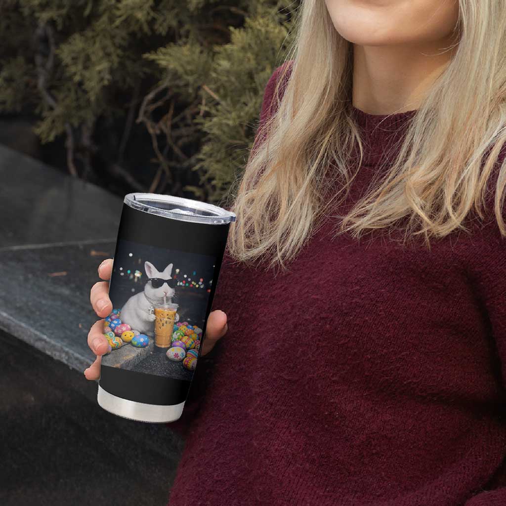 Cool Easter Bunny Drinking Iced Coffee Graphic Tumbler Cup Funny Sunglasses Rabbit Spring Aesthetic