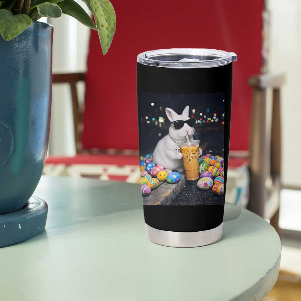 Cool Easter Bunny Drinking Iced Coffee Graphic Tumbler Cup Funny Sunglasses Rabbit Spring Aesthetic