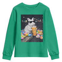 Cool Easter Bunny Drinking Iced Coffee Graphic Youth Sweatshirt Funny Sunglasses Rabbit Spring Aesthetic