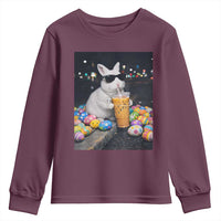 Cool Easter Bunny Drinking Iced Coffee Graphic Youth Sweatshirt Funny Sunglasses Rabbit Spring Aesthetic