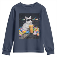 Cool Easter Bunny Drinking Iced Coffee Graphic Youth Sweatshirt Funny Sunglasses Rabbit Spring Aesthetic