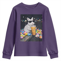 Cool Easter Bunny Drinking Iced Coffee Graphic Youth Sweatshirt Funny Sunglasses Rabbit Spring Aesthetic