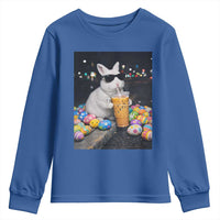 Cool Easter Bunny Drinking Iced Coffee Graphic Youth Sweatshirt Funny Sunglasses Rabbit Spring Aesthetic