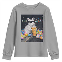 Cool Easter Bunny Drinking Iced Coffee Graphic Youth Sweatshirt Funny Sunglasses Rabbit Spring Aesthetic