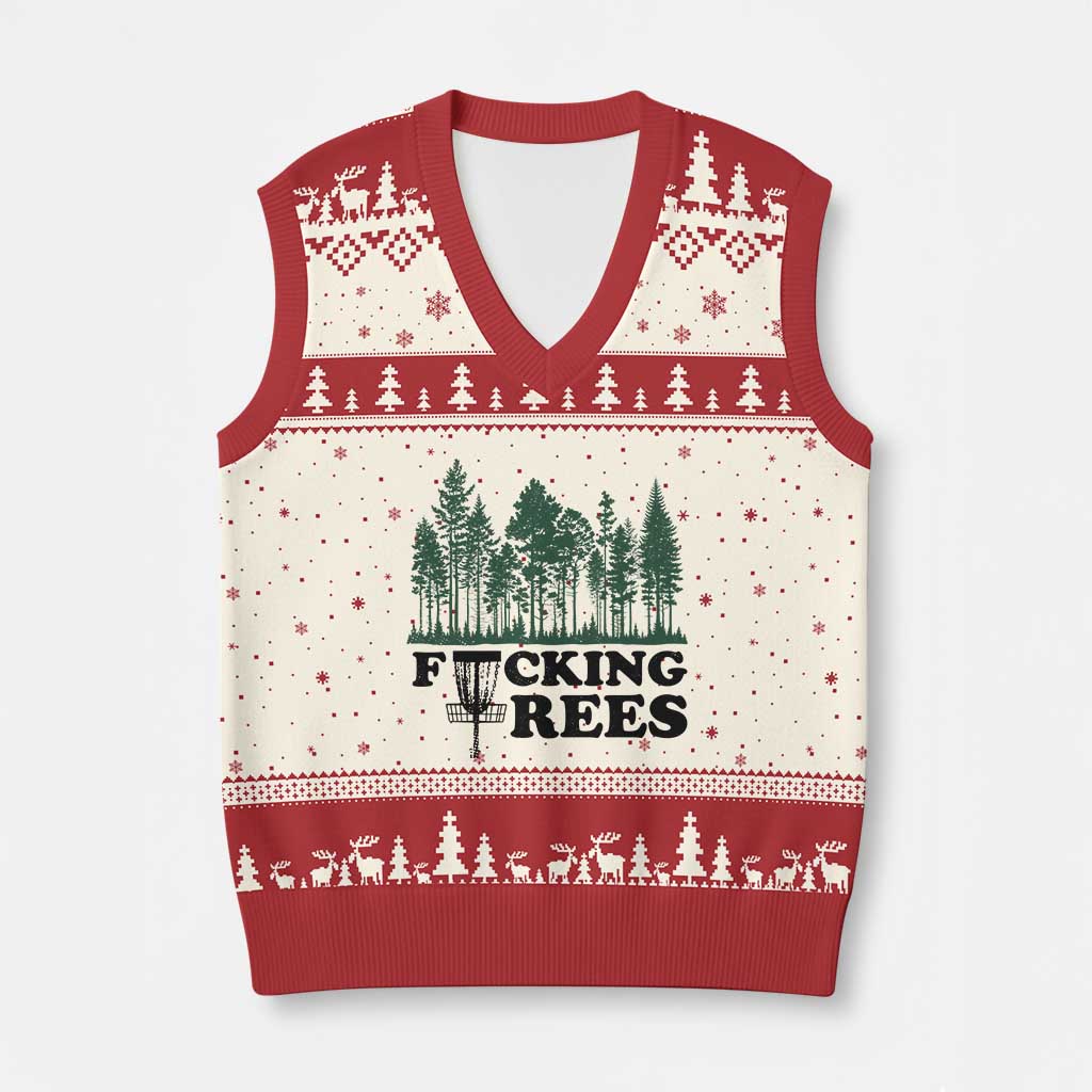 Funny Forest Disc Golf Humor Fcking Trees V-Neck Knit Sweater Vest